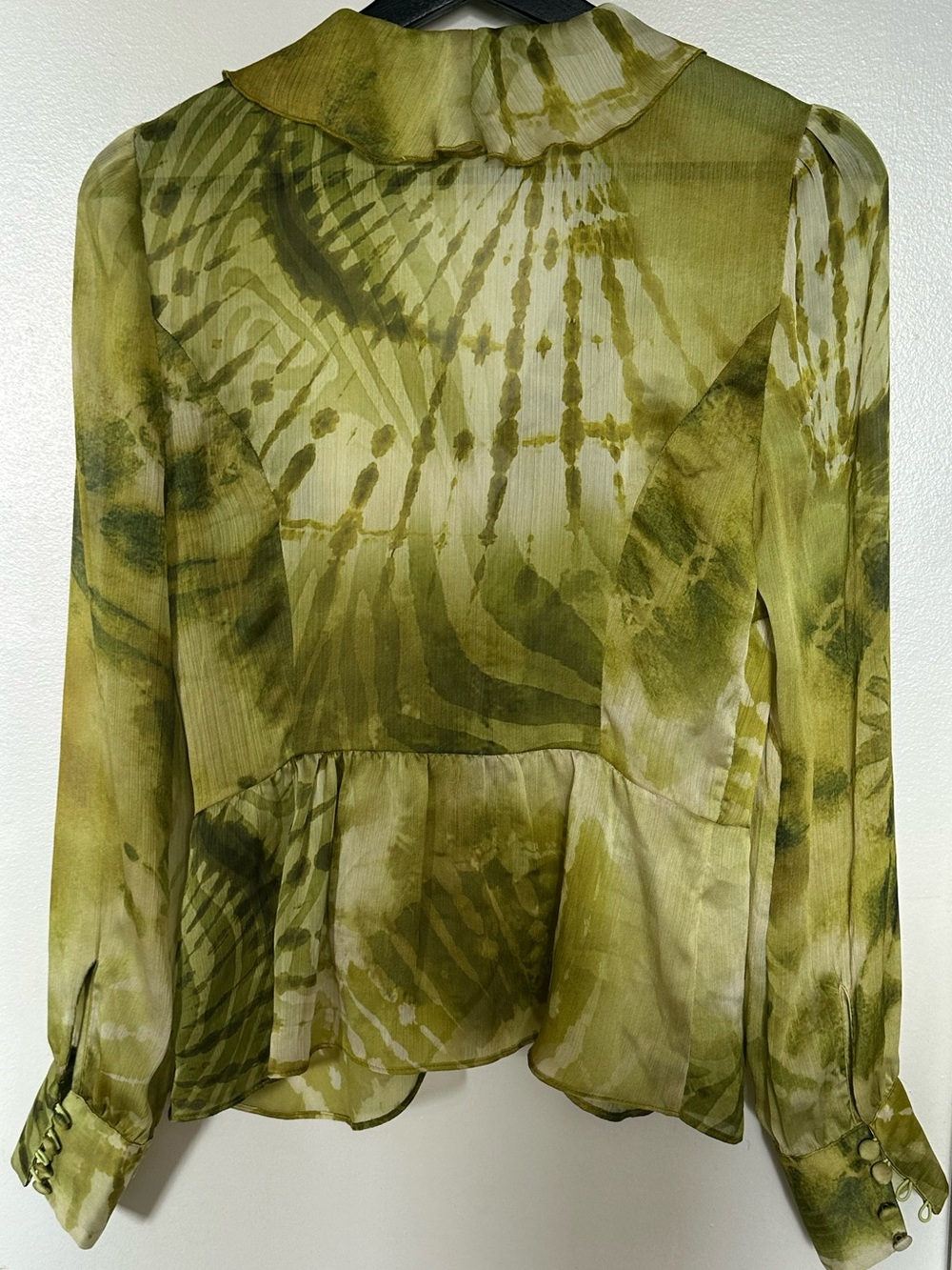 GUESS Green Ruffle V-Neck Blouse - Picture 2 of 5